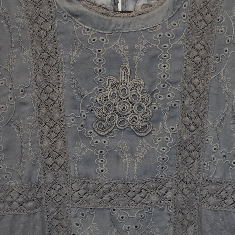 Anthropologie TINY Black Embroidered Eyelette Sleeveless Top Linen Blend, L - Picture 2 of 10